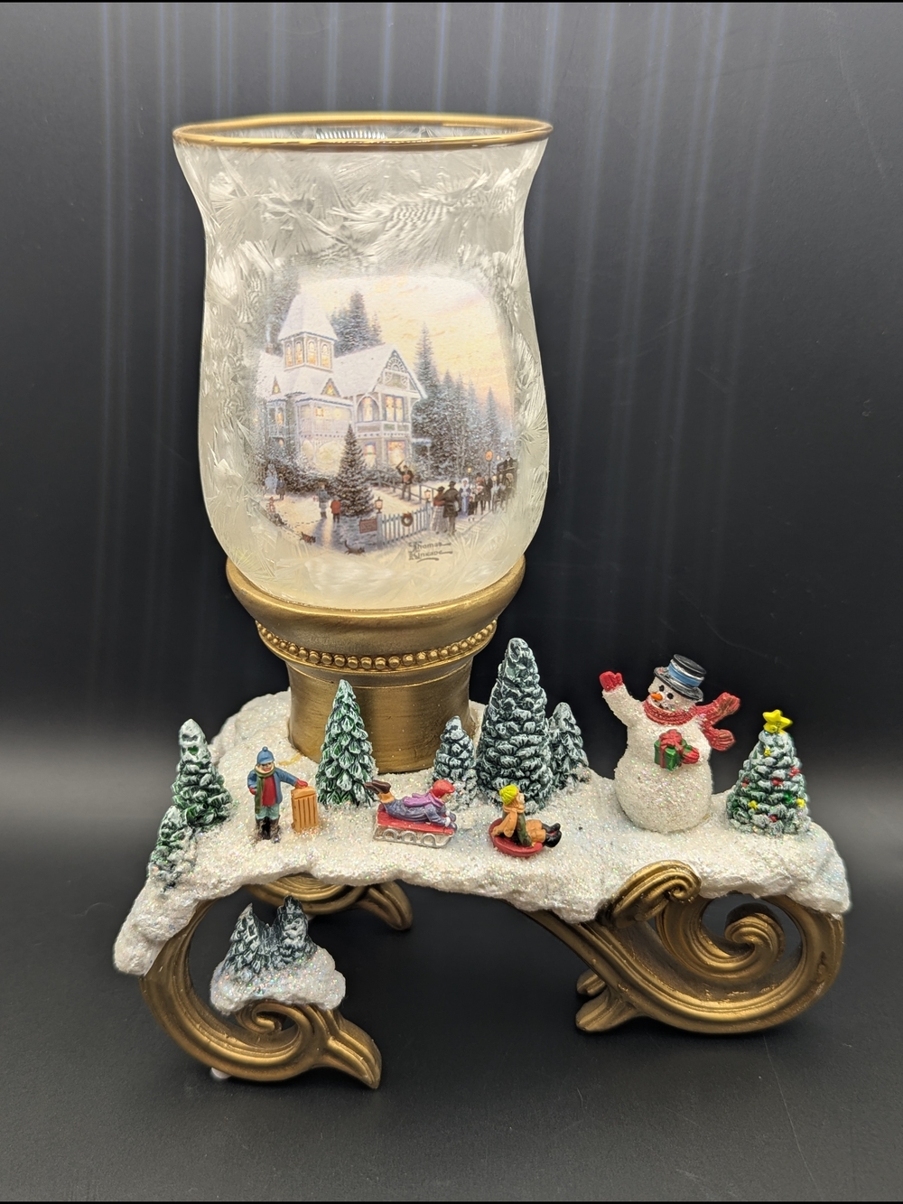The Bradford Exchange White & Gold Holiday Snow Village Tea Light Candle Holder
